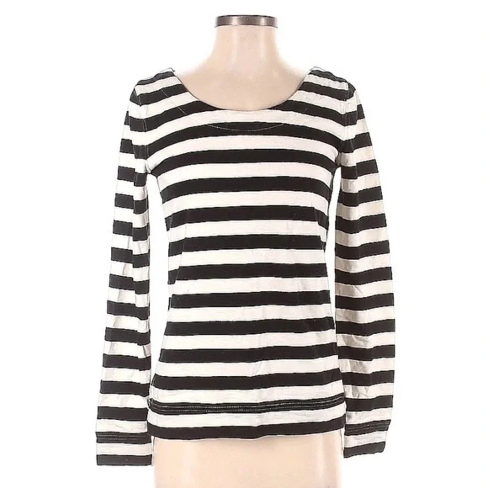 J. Crew | Classic Black & White Stripe Long Sleeve Blouse w/Back Zipper Size XS
